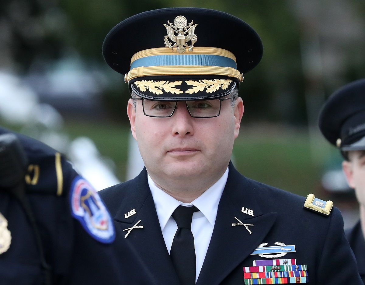 WASHINGTON, DC - OCTOBER 29: Army Lt. Col. Alexander Vindman, director for European Affairs at the National Security Council, arrives at the U.S. Capitol on October 29, 2019 in Washington, DC. Vindman will appear at a closed-door deposition, as part of the impeachment inquiry against President Trump, led by the House Intelligence, House Foreign Affairs and House Oversight and Reform Committees. (Photo by Mark Wilson/Getty Images) ( Mark Wilson / Getty Images)