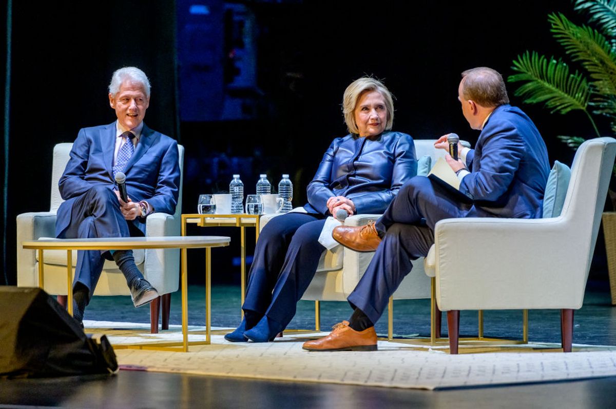 NEW YORK, NEW YORK - APRIL 11: Former President of the United States Bill Clinton with his wife, Former Secretary of State and presidential candidate Hillary Clinton and moderator Paul Begala on Stage during "An Evening With The Clintons" at Beacon Theatre on April 11, 2019 in New York City. (Photo by Roy Rochlin/Getty Images) (Getty Images/Stock photo)