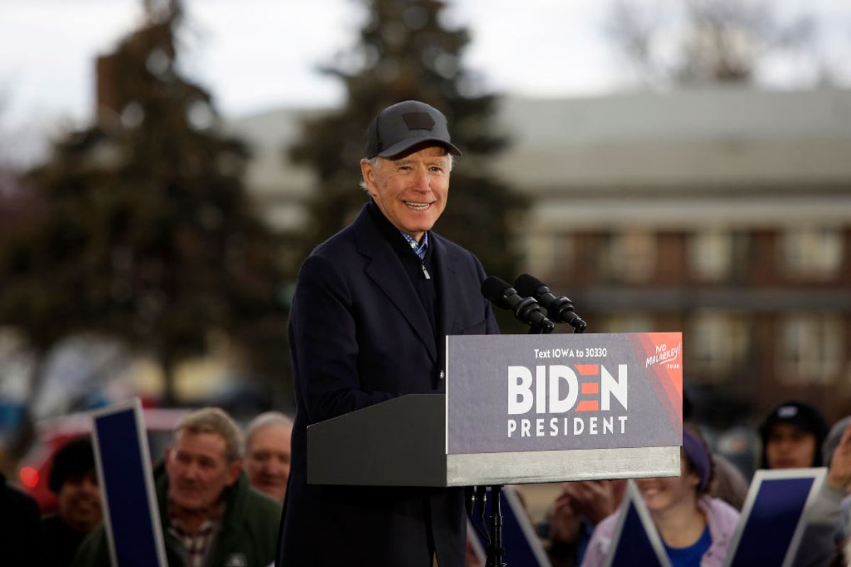COUNCIL BLUFFS, IA - NOVEMBER 30: Democratic presidential candidate, former Vice President Joe Biden speaks during a campaign event on November 30, 2019 in Council Bluffs, Iowa. Biden, who begins his eight-day bus tour across Iowa on Saturday, once lead the state in the polls but now trails presidential candidates Pete Buttigieg and Elizabeth Warren with just under 3 months until the 2020 Iowa Democratic caucuses. (Photo by Joshua Lott/Getty Images) (Getty Images/Stock photo)