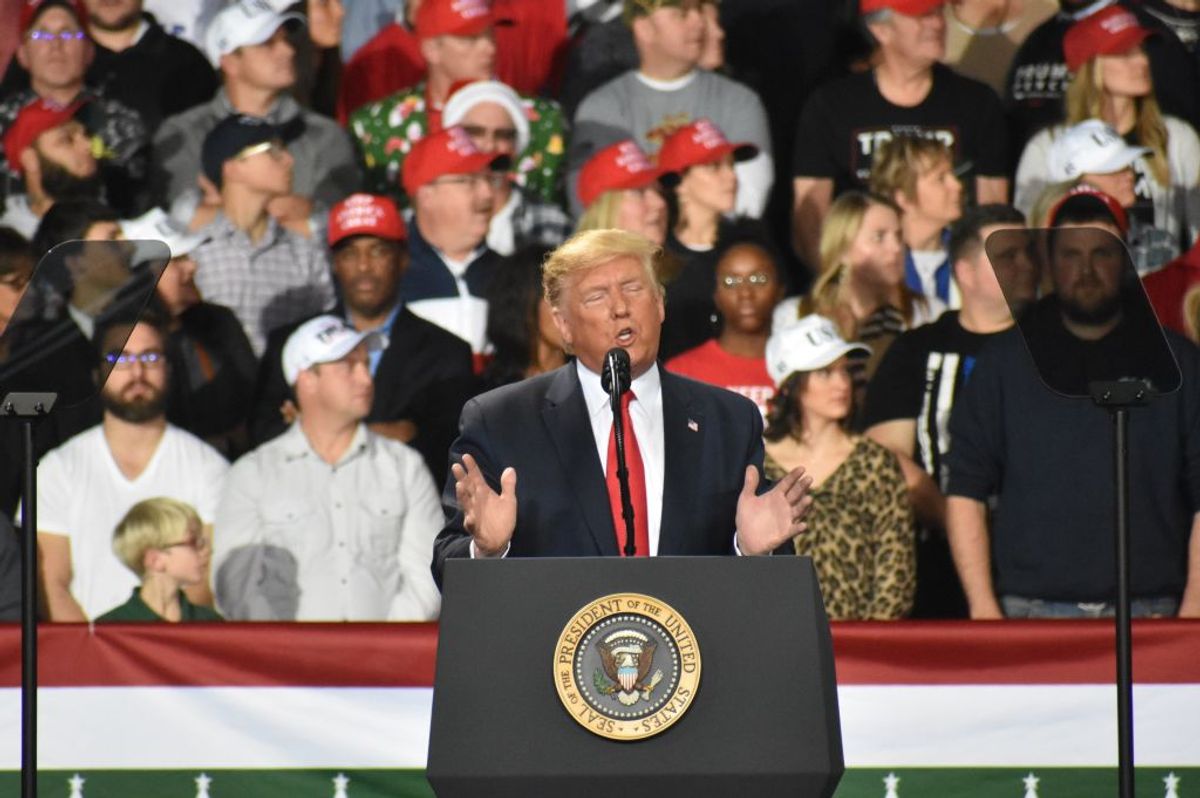 BATTLE CREEK, USA - DECEMBER 18 : U.S. President Donald Trump speaks during a Keep America Great Rally at Kellogg Arena on December 18, 2019, in Battle Creek, Michigan, United States. (Photo by Kyle Mazza/Anadolu Agency via Getty Images) (Getty Images)