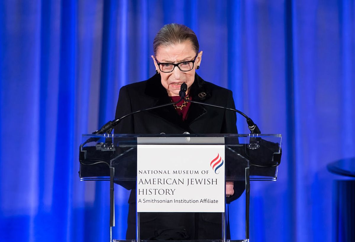 PHILADELPHIA, PENNSYLVANIA - DECEMBER 19: U.S. Supreme Court Justice Ruth Bader Ginsburg speaks on stage during her induction into The National Museum Of American Jewish History's Only In America Gallery at National Museum of American Jewish History on December 19, 2019 in Philadelphia, Pennsylvania. (Photo by Gilbert Carrasquillo/Getty Images) (Getty Images)