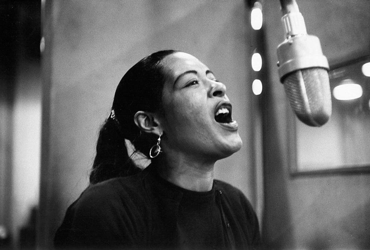 NEW YORK - DECEMBER 1957:  Singer Billie Holiday records her penultimate album 'Lady in Satin at the Columbia Records studio in December 1957 in New York City, New York.  (Photo by Michael Ochs Archives/Getty Images) (Getty Images/Stock photo)