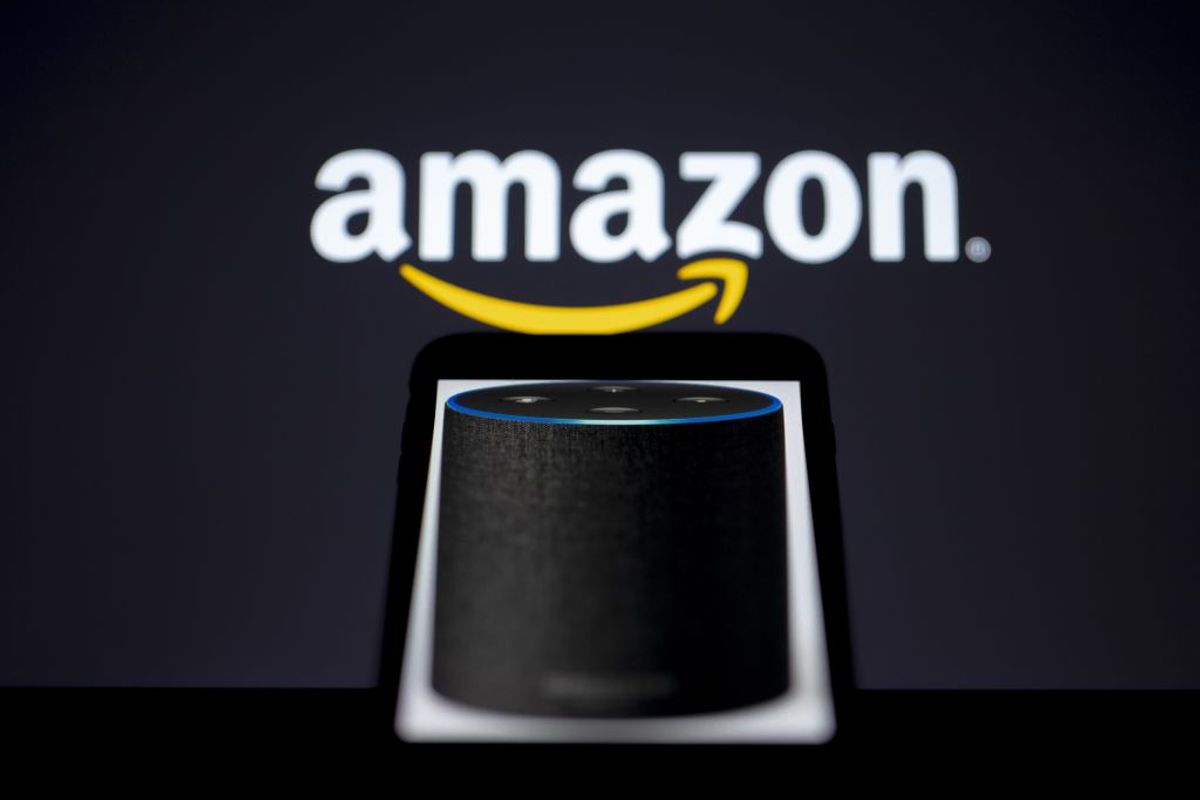 ANKARA, TURKEY - NOVEMBER 29: The logo of "Amazon", multinational technology company, is seen with the virtual assistant Alexa developed by Amazon, in Ankara, Turkey on November 29, 2019.
 (Photo by Aytac Unal/Anadolu Agency via Getty Images) (Getty Images/Stock photo)