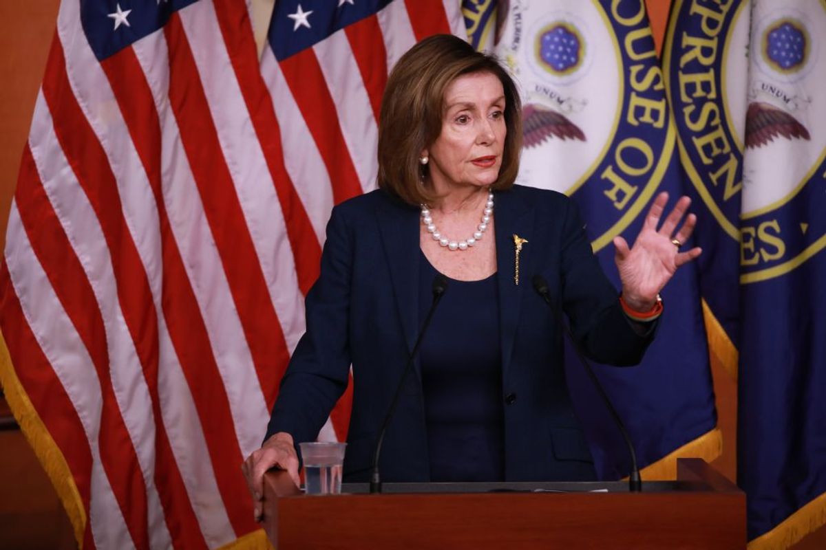 WASHINGTON, USA - JANUARY 16: U.S. Speaker of the House, Nancy Pelosi speaks during her weekly news conference on Capitol Hill, on January 16, 2020 in Washington, DC, United States. Yesterday Pelosi named seven impeachment managers to prosecute the Senate impeachment trial against U.S. President Donald Trump. (Photo by Yasin Ozturk/Anadolu Agency via Getty Images) (Getty Images)