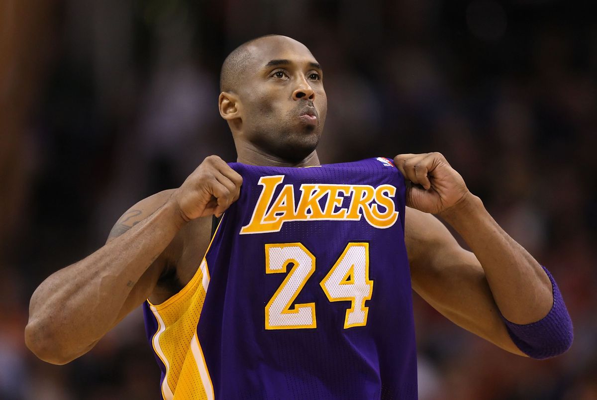 PHOENIX, AZ - FEBRUARY 19:  Kobe Bryant #24 of the Los Angeles Lakers adjusts his jersey during the NBA game against the Phoenix Suns at US Airways Center on February 19, 2012 in Phoenix, Arizona. The Suns defeated the Lakers 102-90. NOTE TO USER: User expressly acknowledges and agrees that, by downloading and or using this photograph, User is consenting to the terms and conditions of the Getty Images License Agreement.  (Photo by Christian Petersen/Getty Images) (Christian Petersen/Getty Images)