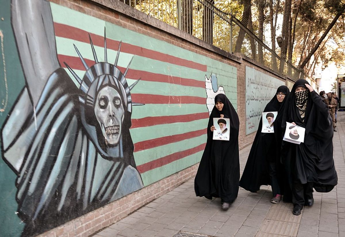 TEHRAN, IRAN - NOVEMBER 3 :  Iranian students gather outside the former US embassy in the Iranian capital Tehran on November 3, 2016, during a demonstration marking the anniversary of its storming by student protesters that triggered a hostage crisis in 1979.  (Photo by Fatemeh Bahrami/Anadolu Agency/Getty Images) (Getty Images)