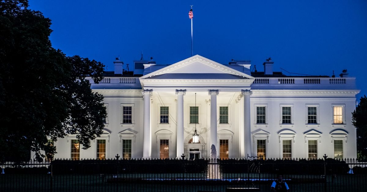 Horizontal color photo of White House in Washington DC on a clear summer evening (Getty Images/Stock photo)