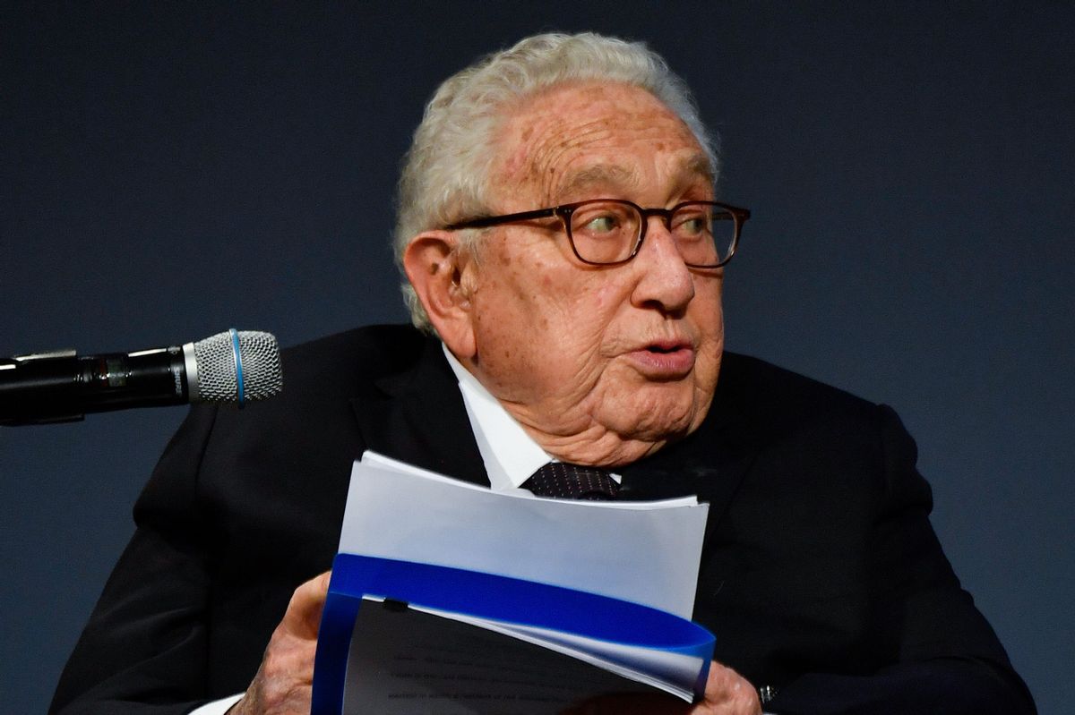 Former US Secretary of State Henry Kissinger holds the laudatio for German Chancellor Angela Merkel who receives the "Henry A Kissinger prize" at the American Academy in Berlin on January 21, 2020 (Photo by John MACDOUGALL / AFP) (Photo by JOHN MACDOUGALL/AFP via Getty Images) (JOHN MACDOUGALL/AFP via Getty Images)