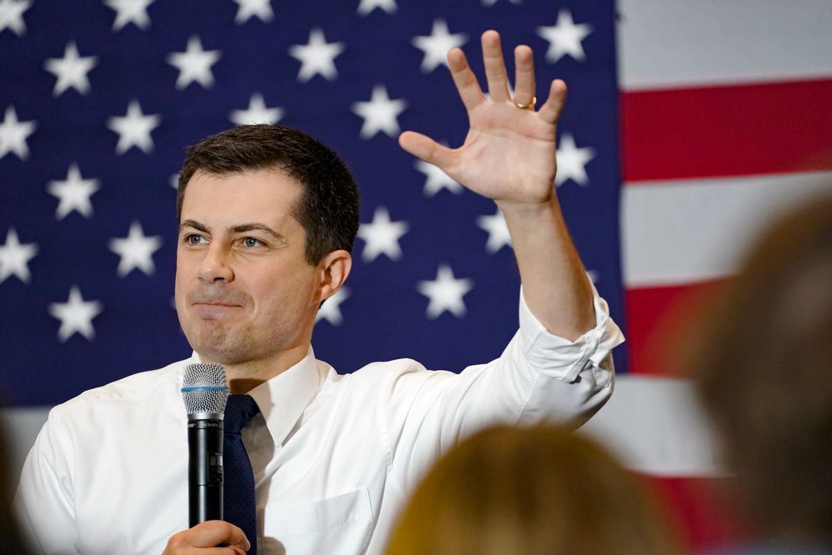 PLYMOUTH, NH - FEBRUARY 10: Candidate Pete Buttigieg speaks to a gathering at Plymouth State University in Plymouth, NH on February 10, 2020. (Photo by Bonnie Jo Mount/The Washington Post via Getty Images) (Bonnie Jo Mount/The Washington Post via Getty Images)