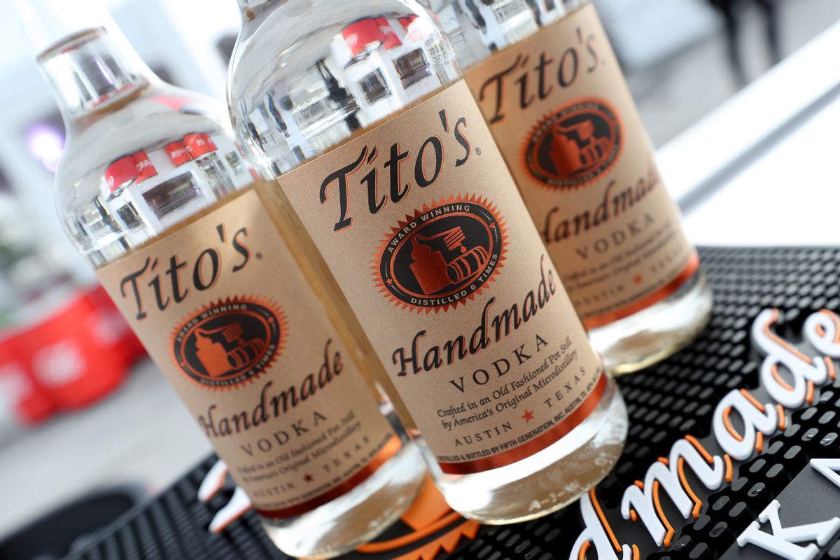 NEW YORK, NEW YORK - OCTOBER 12: A view of Tito's Vodka on display as Titans of BBQ presented by National Beef and Pat LaFrieda Meats hosted by Dario Cecchini, Pat LaFrieda and Michael Symon at Pier 97 on October 12, 2019 in New York City. (Photo by Cindy Ord/Getty Images for NYCWFF) (Cindy Ord/Getty Images for NYCWFF)