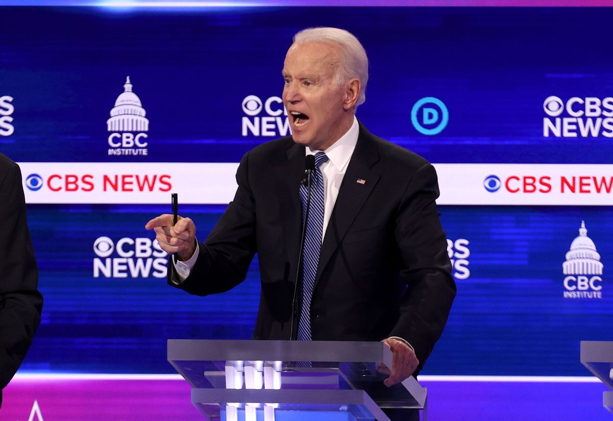 CHARLESTON, SOUTH CAROLINA - FEBRUARY 25: Democratic presidential candidate former Vice President Joe Biden speaks during the Democratic presidential primary debate at the Charleston Gaillard Center on February 25, 2020 in Charleston, South Carolina. Seven candidates qualified for the debate, hosted by CBS News and Congressional Black Caucus Institute, ahead of South Carolina’s primary in four days.  (Photo by Win McNamee/Getty Images) (Win McNamee/Getty Images)