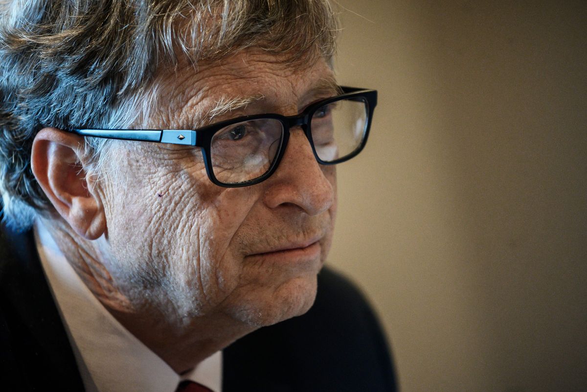 US Microsoft founder, Co-Chairman of the Bill &amp; Melinda Gates Foundation, Bill Gates, takes part in a conference call on October 9, 2019, in Lyon, central eastern France, during the funding conference of Global Fund to Fight AIDS, Tuberculosis and Malaria. - The Global Fund to Fight AIDS, Tuberculosis and Malaria on October 9, 2019, opened a drive to raise $14 billion to fight a global epidemics but face an uphill battle in the face of donor fatigue. The fund has asked for $14 billion, an amount it says would help save 16 million lives, avert "234 million infections" and place the world back on track to meet the UN objective of ending the epidemics of HIV/AIDS, tuberculosis and malaria within 10 years. (Photo by JEFF PACHOUD / AFP) (Photo by JEFF PACHOUD/AFP via Getty Images) (JEFF PACHOUD/AFP via Getty Images)