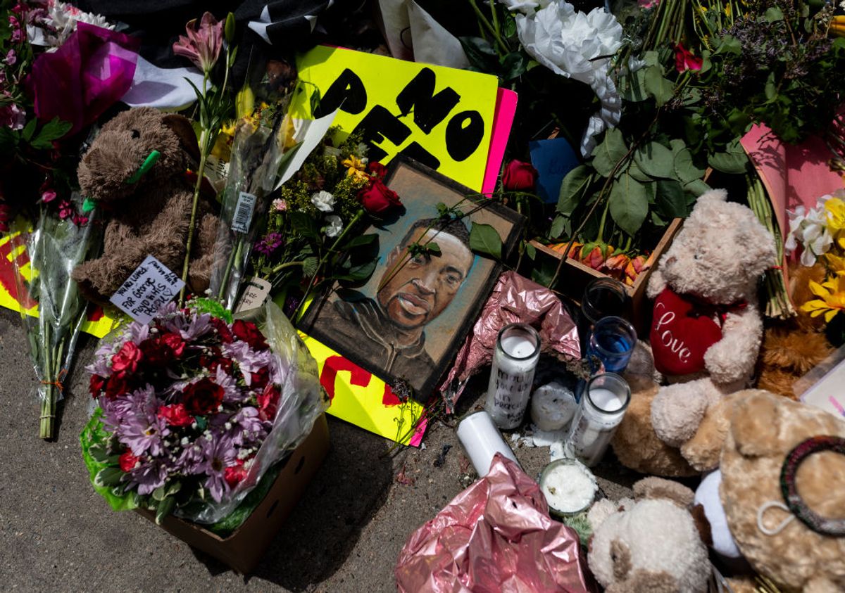 MINNEAPOLIS, MN - MAY 28: A memorial lies outside the Cup Foods, where George Floyd was killed in police custody, on May 28, 2020 in Minneapolis, Minnesota. Rev. Al Sharpton was joined by Gwen Carr, the mother of Eric Garner, and spoke at the site of Floyd's death about the need to hold police officers accountable for their actions. (Photo by Stephen Maturen/Getty Images) (Getty Images)