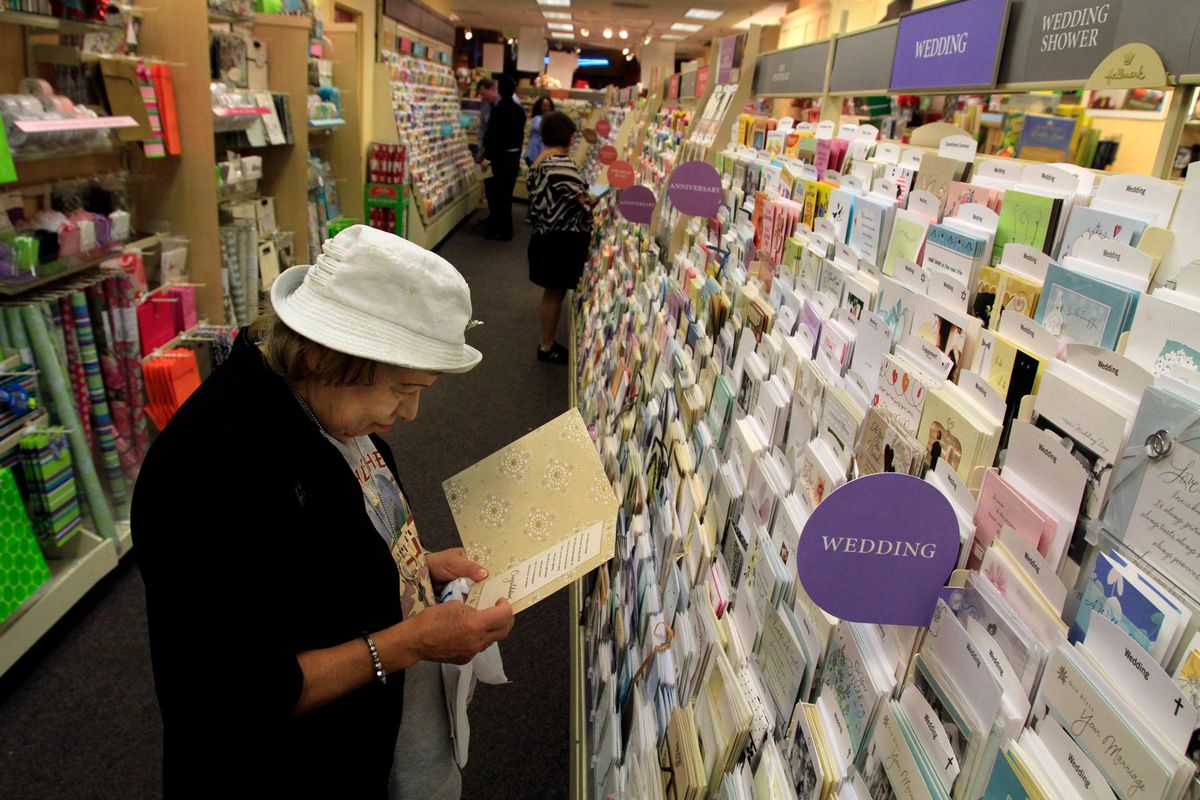 Beatrice Macias of Los Angeles shops for a greeting card at the Hallmark store in Macys Plaza in Los Angeles on November 17, 2011,  (Photo by Glenn Koenig/Los Angeles Times via Getty Images) (Glenn Koenig/Los Angeles Times via Getty Images)