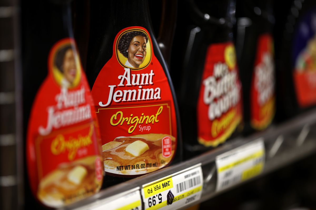 SAN RAFAEL, CALIFORNIA - JUNE 17: Bottles of Aunt Jemima pancake syrup are displayed on a shelf at Scotty's Market on June 17, 2020 in San Rafael, California. Quaker Oats announced that it will discontinue the 130-year-old Aunt Jemima brand and logo over concerns of the brand being based on a racial stereotype. Mars, the maker of Uncle Ben's rice is also considering a change in the rice brand. (Photo by Justin Sullivan/Getty Images) (Justin Sullivan/Getty Images)