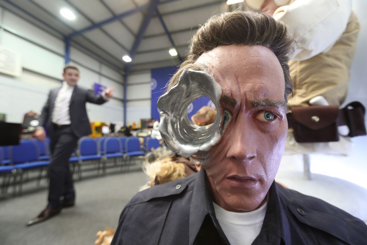 A Terminator 2 movie replica bust among items seized from a drug lord behind a cannabis factory in a nuclear bunker, which are to be auctioned at Wilsons Auctions in Mallusk Co Antrim. (Photo by Niall Carson/PA Images via Getty Images) (Niall Carson/PA Images via Getty Images)