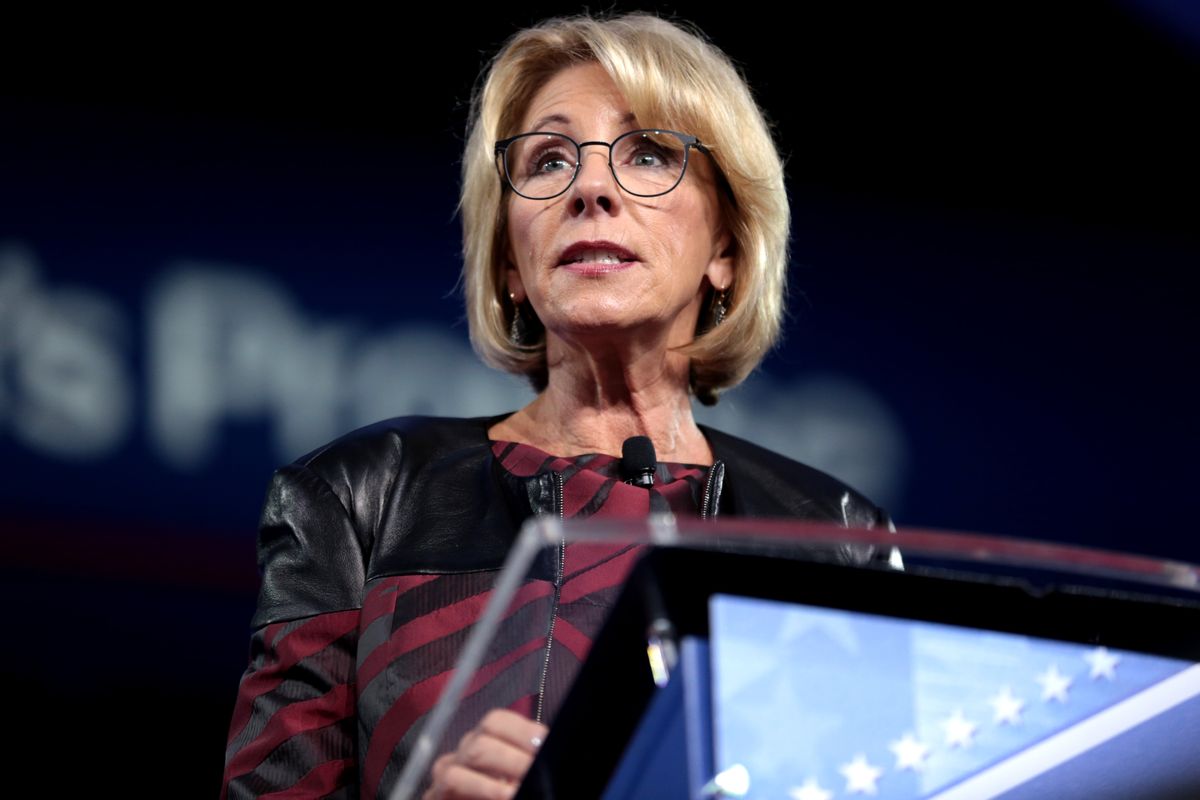 Image of Betsy Devos speaking at the 2017 Conservative Political Action Conference in Maryland by Gage Skidmore via Wiki Commons.