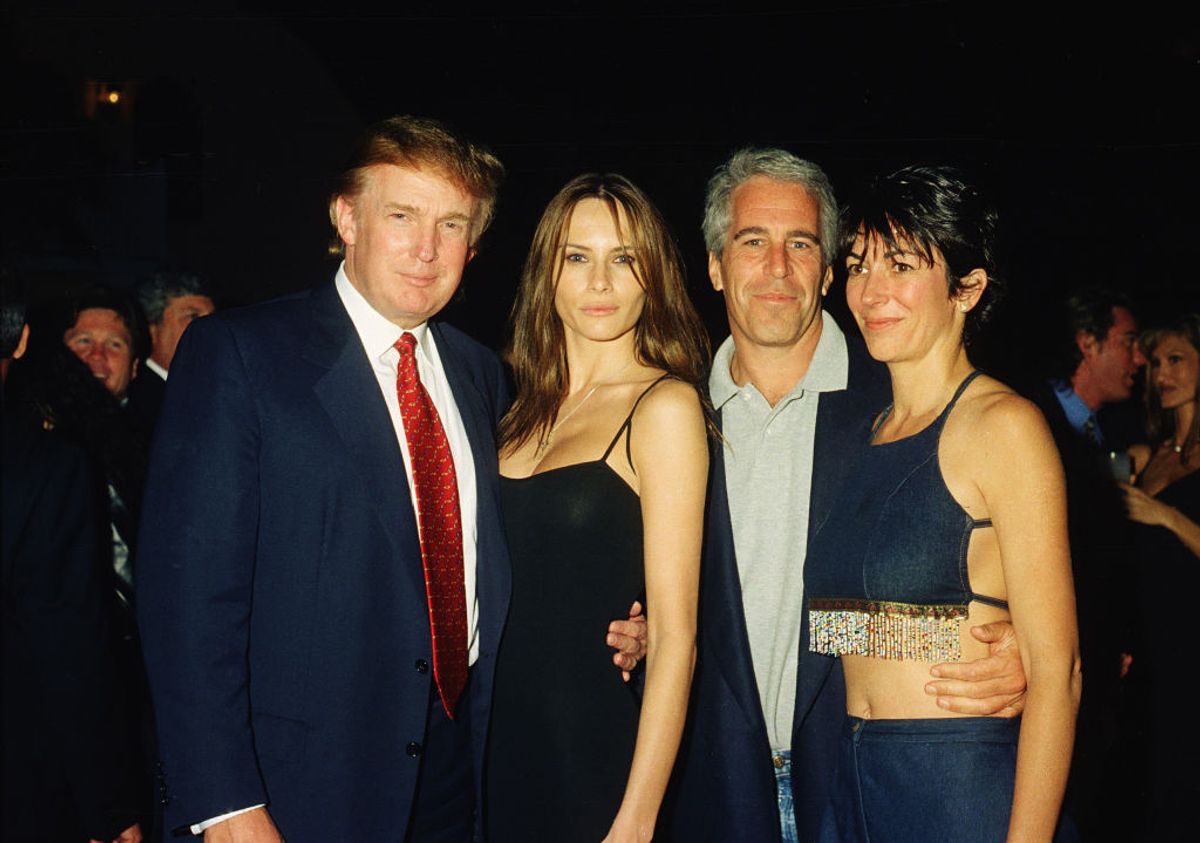 From left, American real estate developer Donald Trump and his girlfriend (and future wife), former model Melania Knauss, financier (and future convicted sex offender) Jeffrey Epstein, and British socialite Ghislaine Maxwell pose together at the Mar-a-Lago club, Palm Beach, Florida, February 12, 2000. (Photo by Davidoff Studios/Getty Images) (Getty Images)