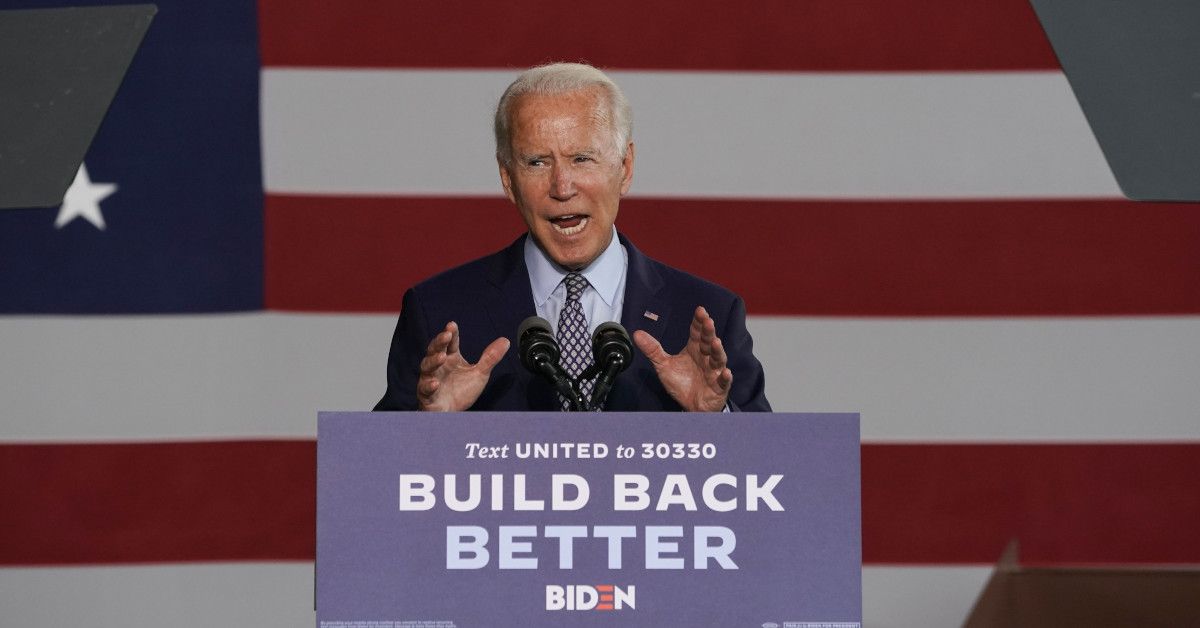 Democratic nominee for president Joe Biden gives a speech to workers after touring McGregor Industries in Dunmore, Pennsylvania on July 9, 2020. (Photo by TIMOTHY A. CLARY / AFP) (Photo by TIMOTHY A. CLARY/AFP via Getty Images) (Timothy A. Clary/Contributor)