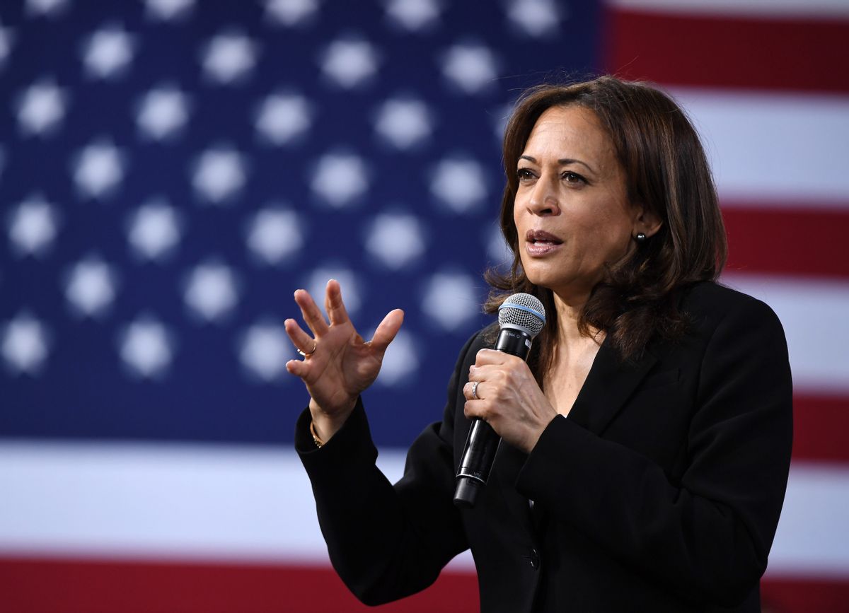 LAS VEGAS, NEVADA - APRIL 27:  Democratic presidential candidate U.S. Sen. Kamala Harris (D-CA) speaks at the National Forum on Wages and Working People: Creating an Economy That Works for All at Enclave on April 27, 2019 in Las Vegas, Nevada. Six of the 2020 Democratic presidential candidates are attending the forum, held by the Service Employees International Union and the Center for American Progress Action Fund, to share their economic policies.  (Photo by Ethan Miller/Getty Images) (Ethan Miller/Staff/Getty Images.)