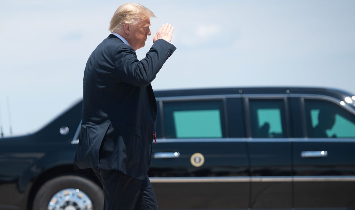 US President Donald Trump gets out of the presidential limousine as he prepares to board Air Force One prior to departure from Joint Base Andrews in Maryland, June 25, 2020, as he travels to Wisconsin. (Photo by SAUL LOEB / AFP) (Photo by SAUL LOEB/AFP via Getty Images) (SAUL LOEB/AFP via Getty Images)