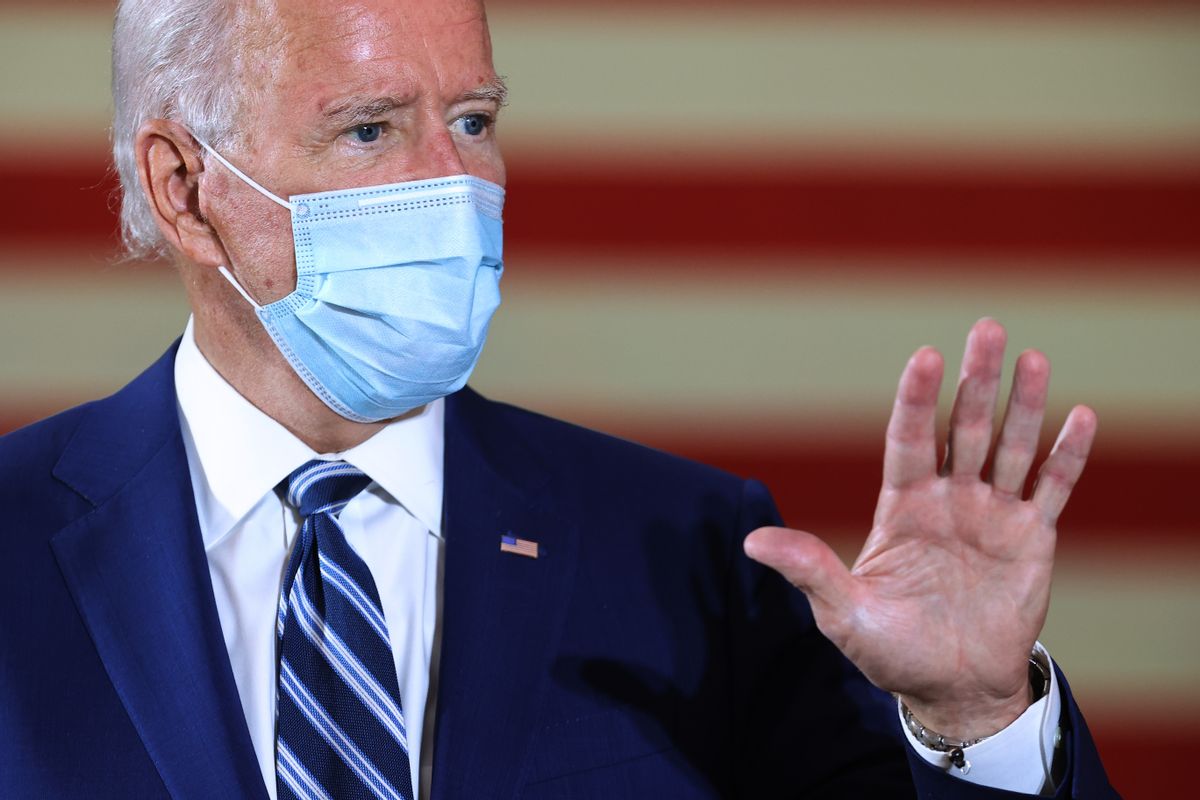 PEMBROKE PINES, FLORIDA - OCTOBER 13: Wearing a face mask to reduce the risk posed by the coronavirus, Democratic presidential nominee Joe Biden delivers remarks about his ‘vision for older Americans’ at Southwest Focal Point Community Center October 13, 2020 in Pembroke Pines, Florida. With three weeks until Election Day, Biden is campaigning in Florida. (Photo by Chip Somodevilla/Getty Images) (Chip Somodevilla/Getty Images)