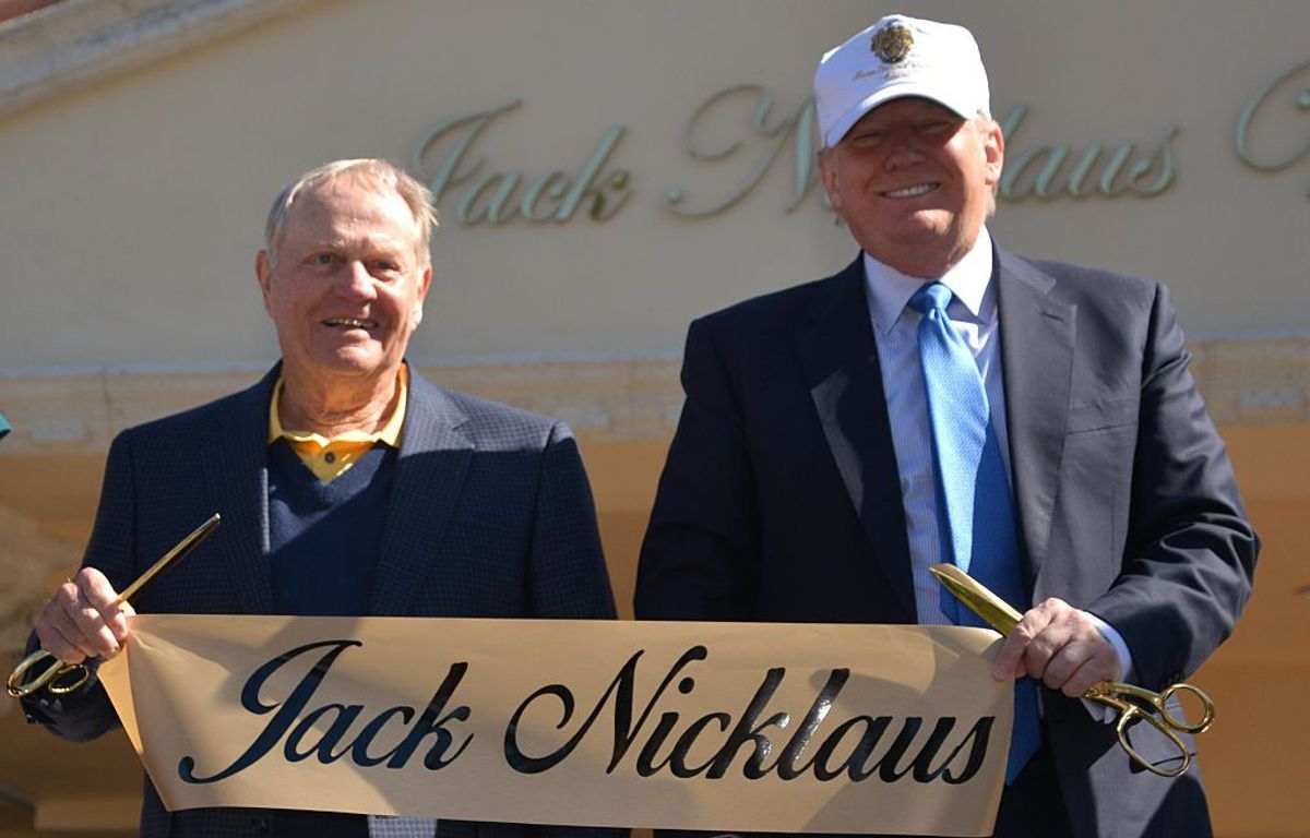 DORAL, FL - FEBRUARY 20: Jack Nicklaus and Donald Trump at the unveiling of the Jack Nicklaus Villa at Trump Doral at Trump National Doral on February 20, 2015 in Doral, Florida. (Photo by Manny Hernandez/Getty Images) (Manny Hernandez / Getty Images)