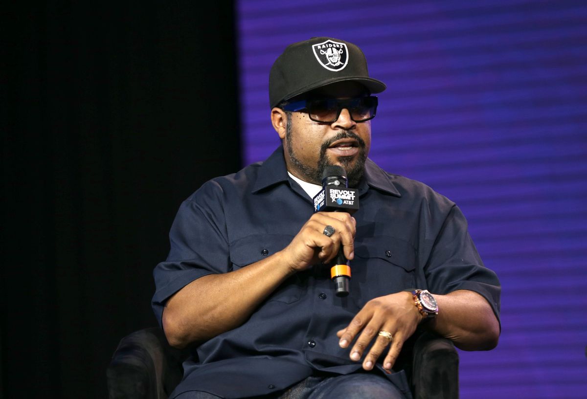 LOS ANGELES, CALIFORNIA - OCTOBER 27:  Ice Cube speaks onstage during the REVOLT X AT&amp;T Host REVOLT Summit In Los Angeles at Magic Box on October 27, 2019 in Los Angeles, California. (Photo by Phillip Faraone/Getty Images for REVOLT) ( Phillip Faraone/Getty Images for REVOLT)