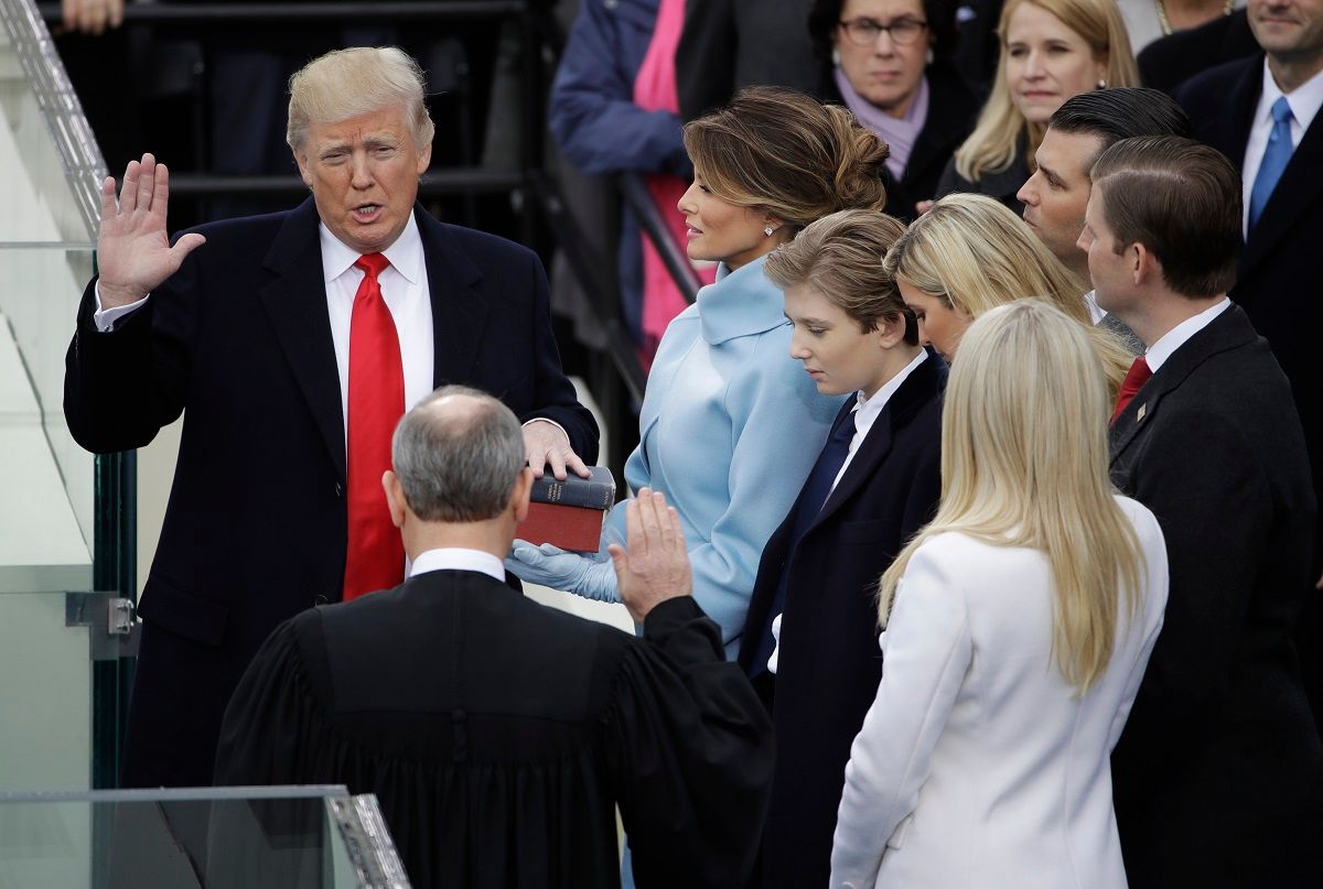 FILE - In this Friday, Jan. 20, 2017, file photo, Donald Trump is sworn in as the 45th president of the United States by Chief Justice John Roberts as Melania Trump looks on during the 58th Presidential Inauguration at the U.S. Capitol in Washington. The House Intelligence Committee wants to interview Stephanie Winston Wolkoff, a key planner of President Donald Trump’s inauguration, a person familiar with the request tells The Associated Press. Federal prosecutors are investigating, among other things, whether foreigners illegally contributed to the inaugural events. (AP Photo/Matt Rourke, File) (AP Photo/Matt Rourke)