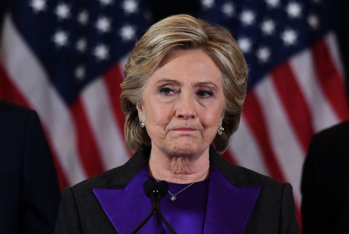 TOPSHOT - US Democratic presidential candidate Hillary Clinton makes a concession speech after being defeated by Republican president-elect Donald Trump in New York on November 9, 2016. / AFP PHOTO / JEWEL SAMAD        (Photo credit should read JEWEL SAMAD/AFP via Getty Images) (Jewel Samad/AFP via Getty Images)