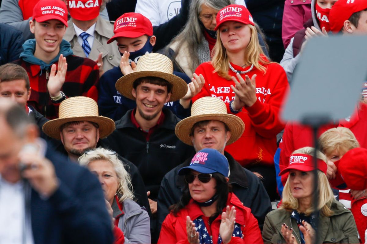 PENNSYLVANIA, USA - OCTOBER 26: Amish people participate as U.S. President Donald J. Trump host a campaign rally at the Lancaster Airport in Lititz, Pennsylvania on October 26, 2020. (Photo by Tayfun Coskun/Anadolu Agency via Getty Images) (Anadolu Agency / Getty Images)