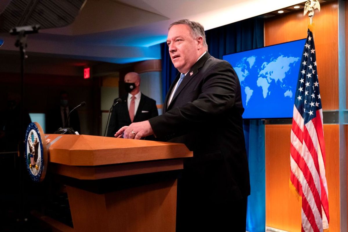 US Secretary of State Mike Pompeo speaks during a media briefing, on November 10, 2020, at the State Department in Washington,DC. - Secretary of State Mike Pompeo on Tuesday promised the world a "smooth transition" after US elections but refused to recognize President-elect Joe Biden's victory, saying Donald Trump will remain in power. "There will be a smooth transition to a second Trump administration," Pompeo said in an at times testy news conference when asked about contacts with the Biden team. (Photo by Jacquelyn Martin / POOL / AFP) (Photo by JACQUELYN MARTIN/POOL/AFP via Getty Images) (acquelyn Martin / POOL / AFP) (Photo by JACQUELYN MARTIN/POOL/AFP via Getty Images)