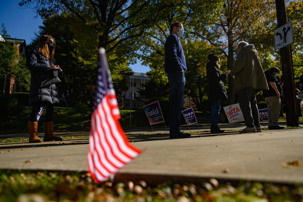 PITTSBURGH, PA - NOVEMBER 03: Voters wait to cast their ballots at Rodef Shalom Synagogue on November 3, 2020 in Pittsburgh, Pennsylvania.  After a record-breaking early voting turnout, Americans head to the polls on the last day to cast their vote for incumbent U.S. President Donald Trump or Democratic nominee Joe Biden in the 2020 presidential election. (Photo by Jeff Swensen/Getty Images) (Jeff Swensen/Getty Images)