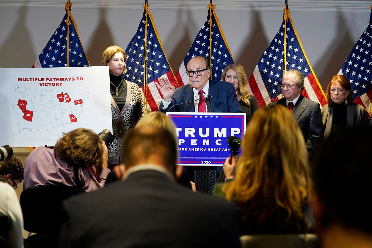 Former Mayor of New York Rudy Giuliani, a lawyer for President Donald Trump, speaks during a news conference at the Republican National Committee headquarters, Thursday Nov. 19, 2020, in Washington. (AP Photo/Jacquelyn Martin) (AP Photo/Jacquelyn Martin)