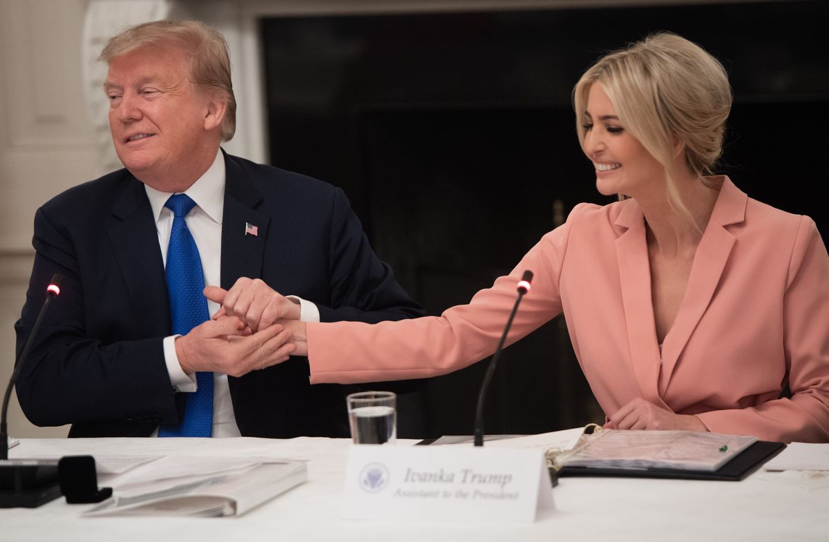 US President Donald Trump speaks alongside senior advisor and daughter Ivanka Trump (R)  during the first meeting of the American Workforce Policy Advisory Board in the State Dining Room of the White House in Washington, DC, March 6, 2019. (Photo by SAUL LOEB / AFP)        (Photo credit should read SAUL LOEB/AFP via Getty Images) (SAUL LOEB/AFP via Getty Images)