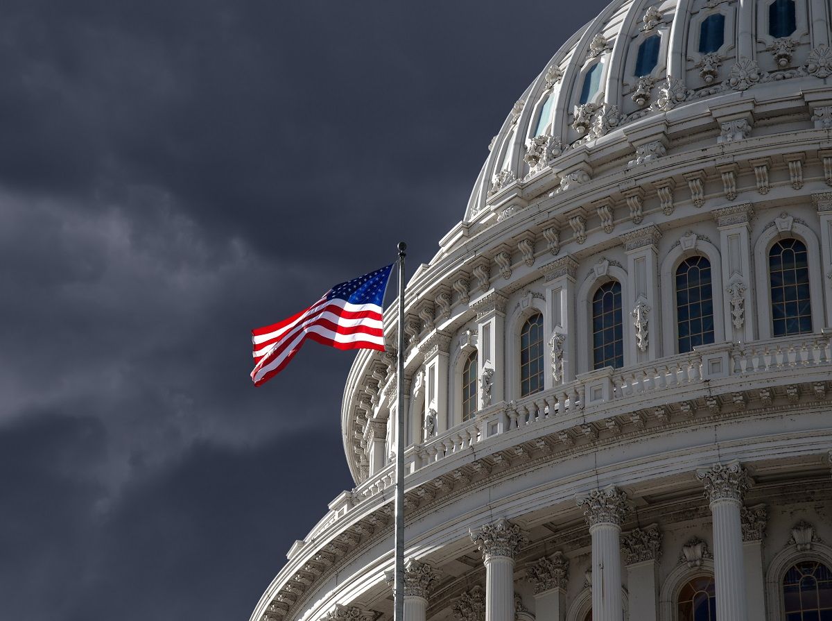 Dark sky over the US Capitol building dome in Washington DC. (Getty Images)