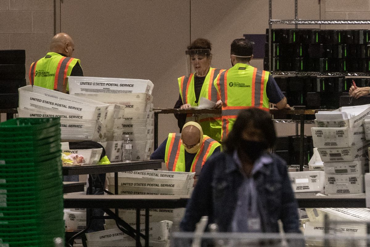PHILADELPHIA, PENNSYLVANIA - NOVEMBER 06: Election workers count ballots at the Philadelphia Convention Center on November 06, 2020 in Philadelphia, Pennsylvania. Joe Biden took the lead in the vote count in Pennsylvania on Friday morning from President Trump, as mail-in ballots continue to be counted in the battleground state.  (Photo by Chris McGrath/Getty Images) (Chris McGrath/Getty Images)