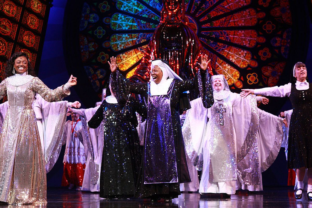 LONDON, UNITED KINGDOM - AUGUST 10: Whoopi Goldberg on Stage for The Sister Act: The Musical Cast Change  on August 10, 2010 in London, England. (Photo by Neil Mockford/Getty Images) (Neil Mockford/Contributor)