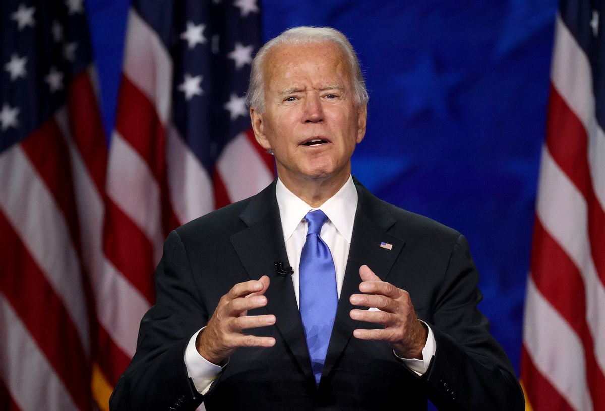 WILMINGTON, DELAWARE - AUGUST 20: Democratic presidential nominee Joe Biden delivers his acceptance speech on the fourth night of the Democratic National Convention from the Chase Center on August 20, 2020 in Wilmington, Delaware. The convention, which was once expected to draw 50,000 people to Milwaukee, Wisconsin, is now taking place virtually due to the coronavirus pandemic. (Photo by Win McNamee/Getty Images) (Win McNamee / Staff)