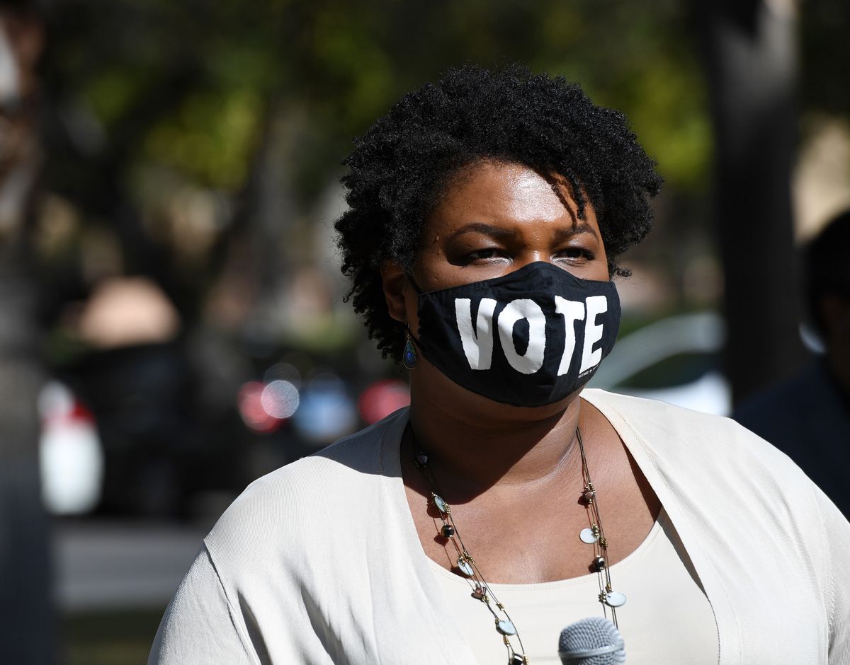 LAS VEGAS, NEVADA - OCTOBER 24:  Former Georgia gubernatorial candidate Stacey Abrams waits to speak at a Democratic canvass kickoff as she campaigns for Joe Biden and Kamala Harris at Bruce Trent Park on October 24, 2020 in Las Vegas, Nevada. In-person early voting for the general election in the battleground state began on October 17 and continues through October 30.  (Photo by Ethan Miller/Getty Images) ( Ethan Miller/Getty Images)
