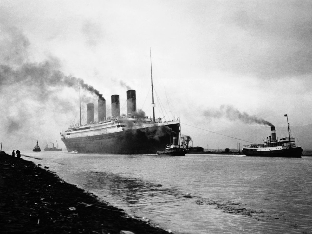 The RMS Titanic leaves Belfast for sea trials. Built in the Belfast shipyards of Harland and Wolff, the luxury liner was said to be unsinkable. The ship did sink, however, after hitting an iceberg on its maiden voyage from Southampton to New York. (Photo by © Hulton-Deutsch Collection/CORBIS/Corbis via Getty Images) (Hulton Deutsch / Contributor)