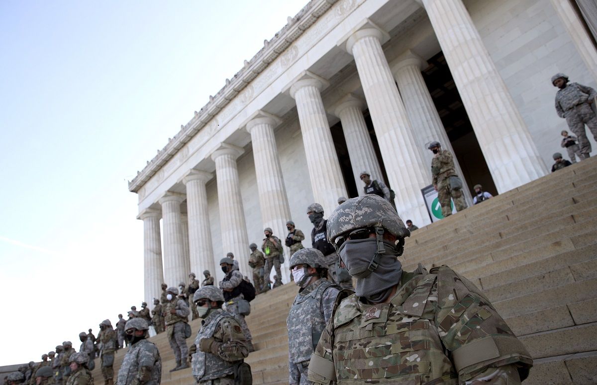 WASHINGTON, DC - JUNE 02:  Members of the D.C. National Guard stand on the steps of the Lincoln Memorial as demonstrators participate in a peaceful protest against police brutality and the death of George Floyd, on June 2, 2020 in Washington, DC. Protests continue to be held in cities throughout the country over the death of George Floyd, a black man who was killed in police custody in Minneapolis on May 25. (Photo by Win McNamee/Getty Images) (Win McNamee / Getty Images)