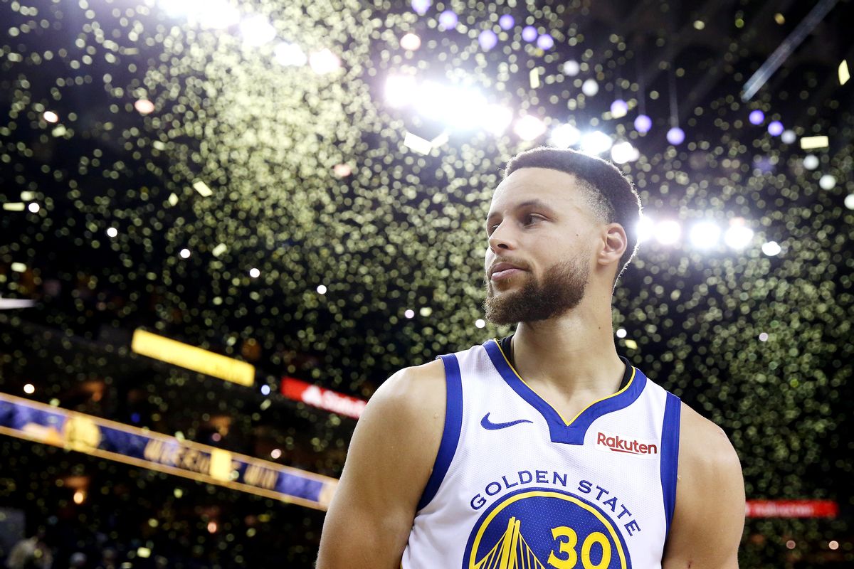 OAKLAND, CALIFORNIA - MAY 14: Stephen Curry #30 of the Golden State Warriors reacts after defeating the Portland Trail Blazers 116-94 in game one of the NBA Western Conference Finals at ORACLE Arena on May 14, 2019 in Oakland, California. NOTE TO USER: User expressly acknowledges and agrees that, by downloading and or using this photograph, User is consenting to the terms and conditions of the Getty Images License Agreement. (Photo by Ezra Shaw/Getty Images) (Ezra Shaw/Getty Images)