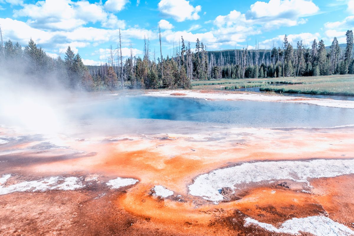 Midway Geyser Basin pool, Yellowstone.. (Photo by: Gagliardi Giovanni /REDA&amp;CO/Universal Images Group via Getty Images) (Gagliardi Giovanni /REDA&CO/Universal Images Group via Getty Images)