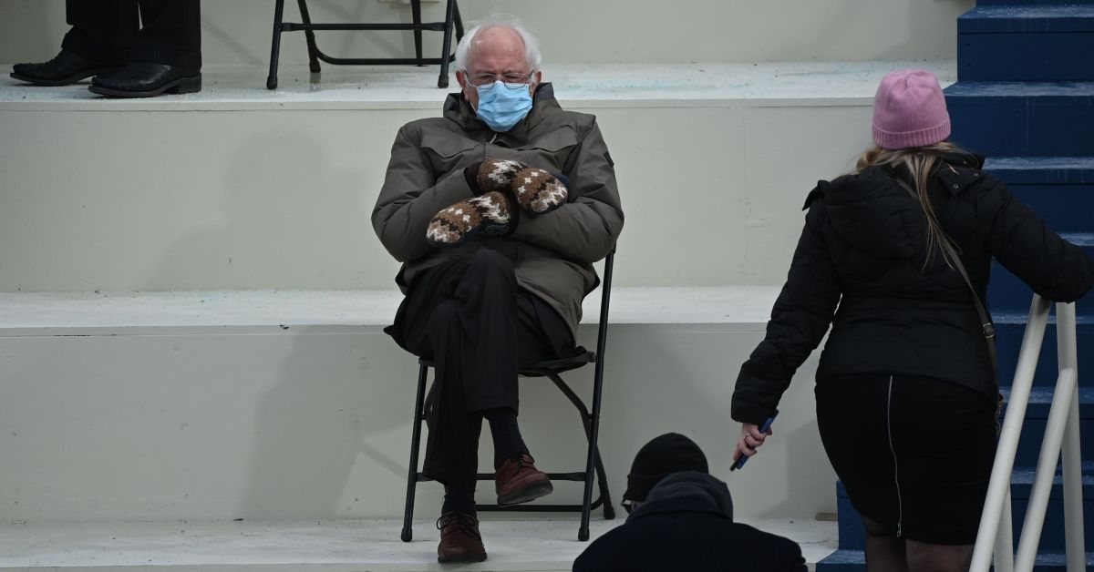 TOPSHOT - Former presidential candidate, Senator Bernie Sanders (D-Vermont) sits in the bleachers on Capitol Hill before Joe Biden is sworn in as the 46th US President on January 20, 2021, at the US Capitol in Washington, DC. (Photo by Brendan SMIALOWSKI / AFP) (Photo by BRENDAN SMIALOWSKI/AFP via Getty Images) (BRENDAN SMIALOWSKI/AFP via Getty Images)