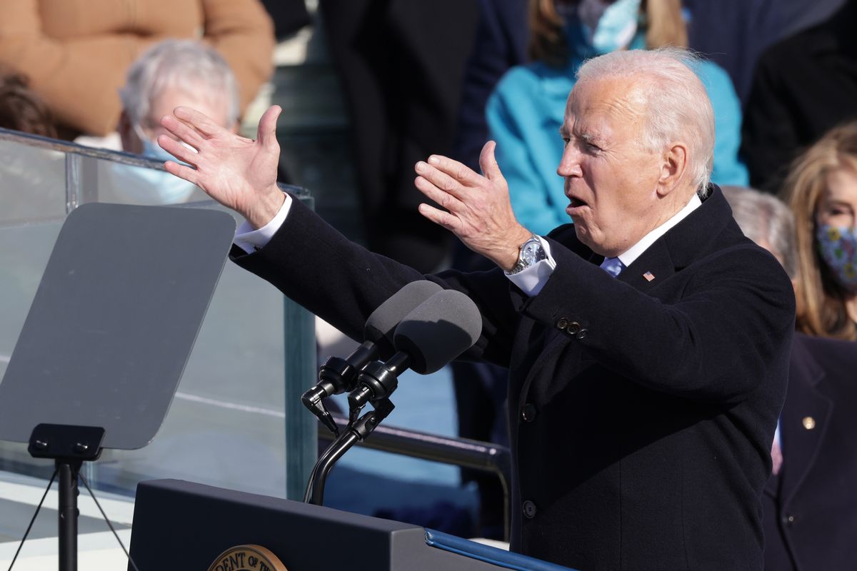 WASHINGTON, DC - JANUARY 20:  U.S. President Joe Biden delivers his inaugural address on the West Front of the U.S. Capitol on January 20, 2021 in Washington, DC.  During today's inauguration ceremony Joe Biden becomes the 46th president of the United States. (Photo by Alex Wong/Getty Images) (Alex Wong / Getty Images)