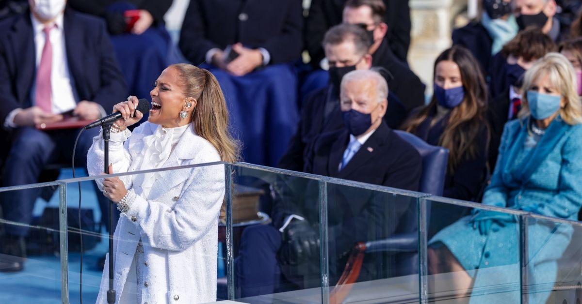 WASHINGTON, DC - JANUARY 20: Jennifer Lopez sings during the inauguration of U.S. President-elect Joe Biden on the West Front of the U.S. Capitol on January 20, 2021 in Washington, DC.  During today's inauguration ceremony Joe Biden becomes the 46th president of the United States. (Photo by Alex Wong/Getty Images) (Alex Wong/Getty Images)