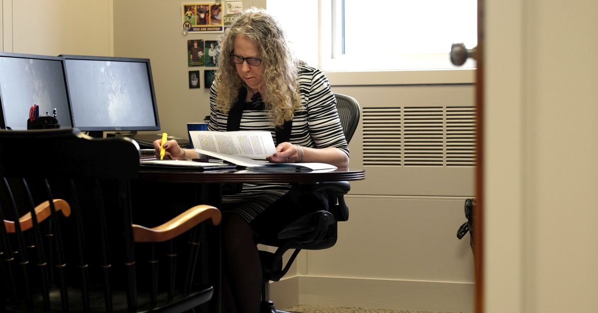 HARRISBURG, PA,- MAY 17: Rachel Levine, MD, physician general for the state of Pennsylvania, works at her desk in Harrisburg, PA, on May 17, 2016. Levine is transgender.  (Photo by Bonnie Jo Mount/The Washington Post via Getty Images) (Bonnie Jo Mount/The Washington Post via Getty Images)