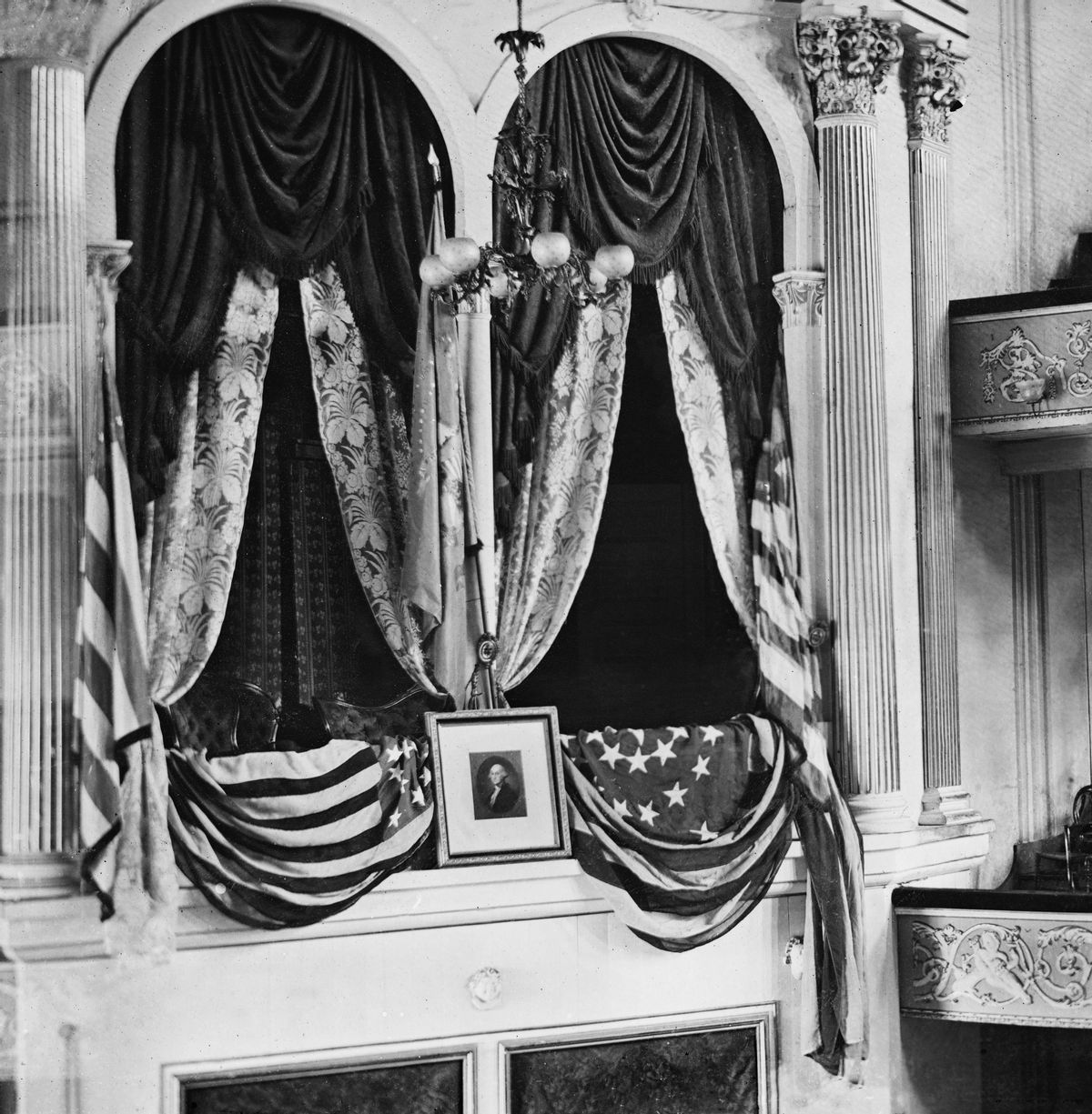 U.S. President Abraham Lincoln's Box at Ford's Theater, Washington DC, USA, April 1865. (Photo by: Universal History Archive/Universal Images Group via Getty Images) (Universal History Archive / Contributor (1865))