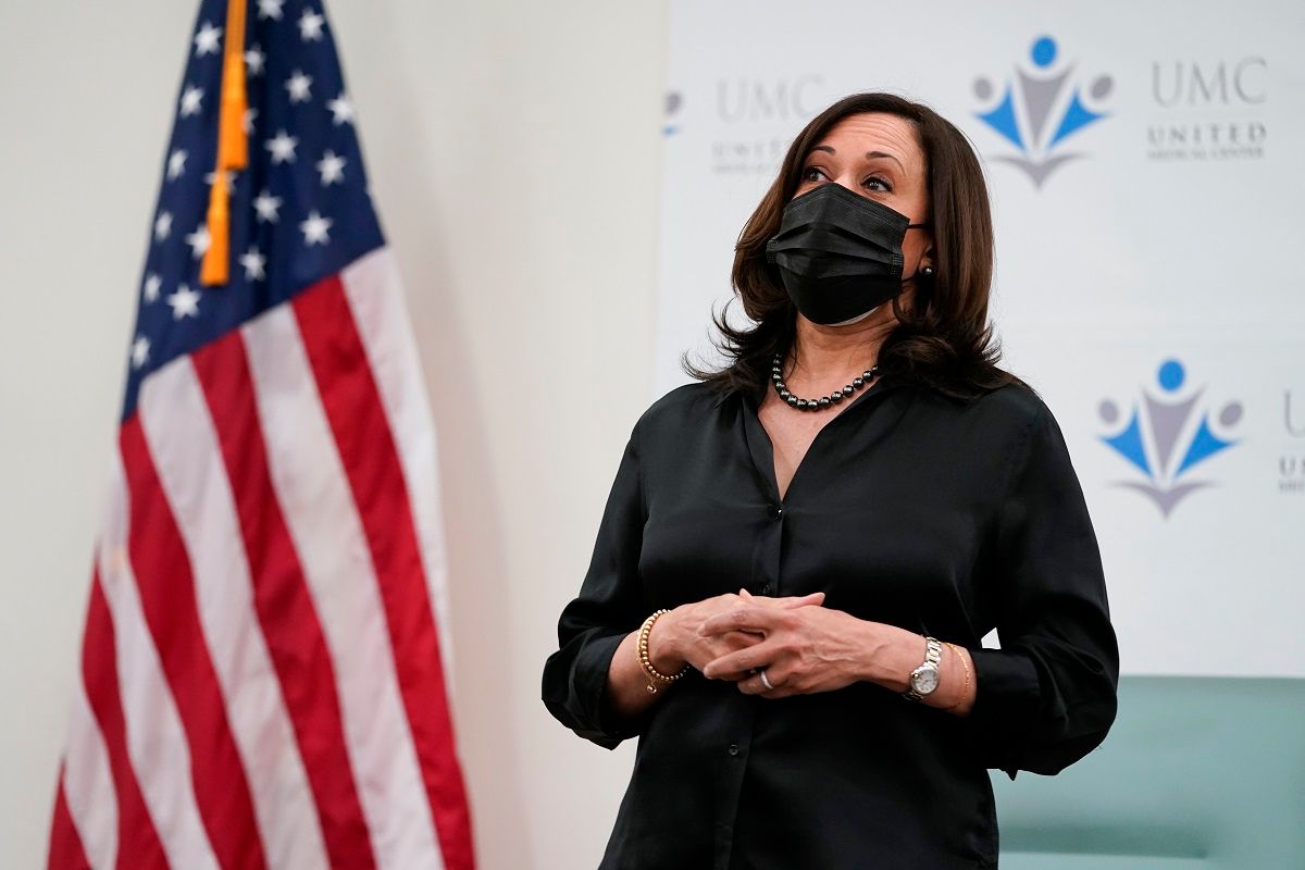 Vice President-elect Kamala Harris speaks to members of the media after she received the Moderna COVID-19 vaccine Tuesday Dec. 29, 2020, at United Medical Center in southeast Washington. (AP Photo/Jacquelyn Martin) (AP Photo/Jacquelyn Martin)